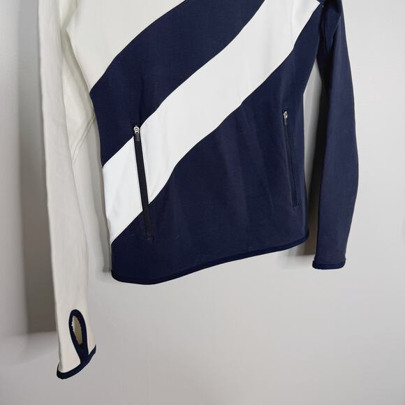 Tory Burch Sport XSmall XS White Navy Blue Reflective Stripe Hoodie Sweatshirt - Picture 5 of 12